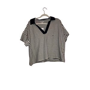 NWT Maurices Black & White Striped V-Neck Short Sleeve Knit Top Size 1X
